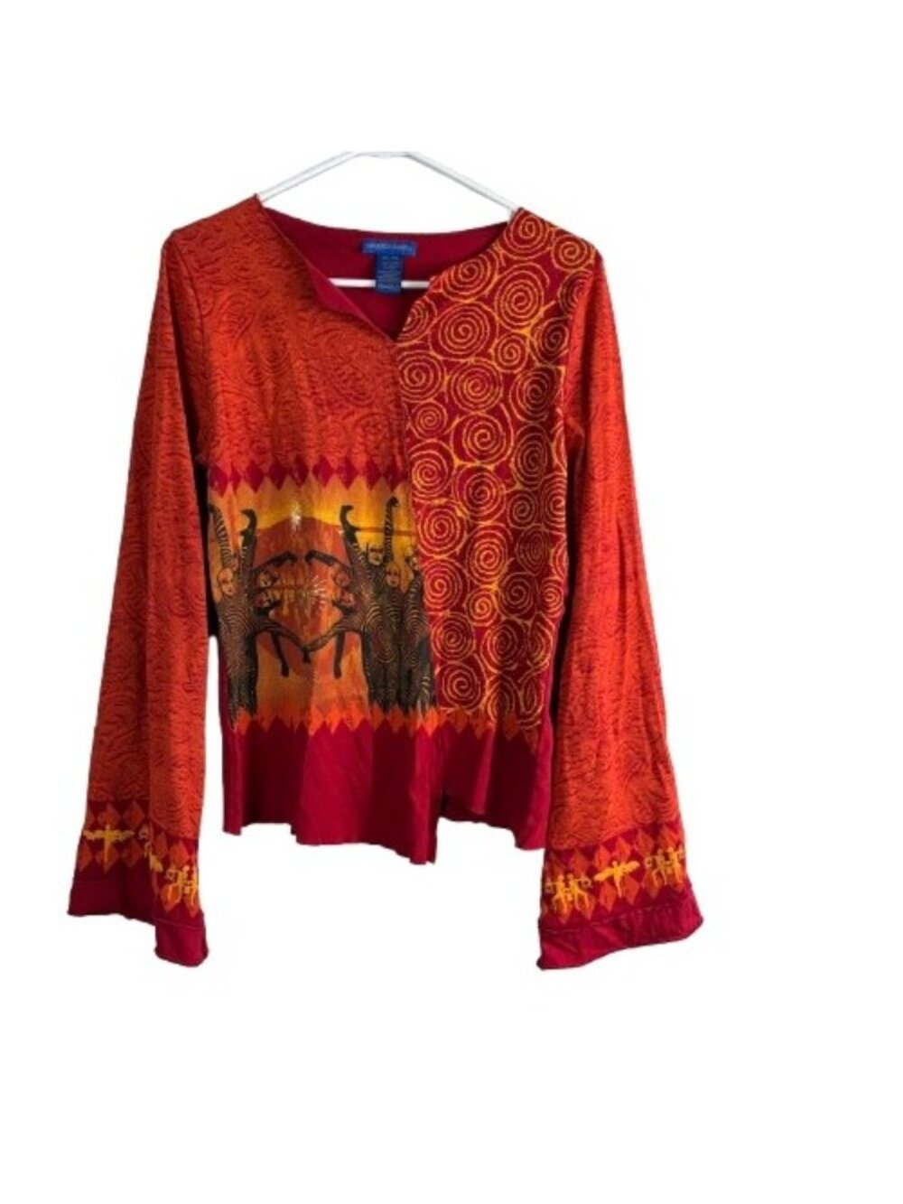 VTG Y2K Cirque Du Soleil Art to Wear Graphic Bell Sleeve Tunic Top XXL